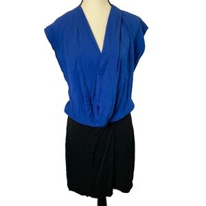 Diane Von Furstenberg Women's Reara Colorblock Silk Dress Size 10 Blue and Black